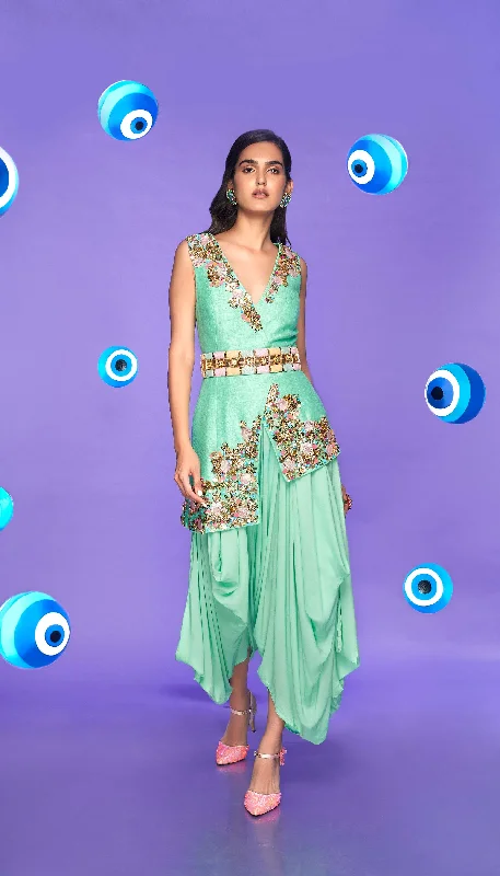 Women's Jumpsuits with Rounded CollarALL THAT GLITTERS IS ME - MINT EMBELLISHED DHOTI JUMPSUIT