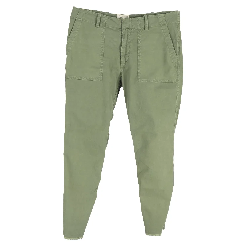 Women's Jodhpurs with Shirt CollarNili Lotan Jenna Raw Hem Crop Stretch Twill Pants in Green Cotton