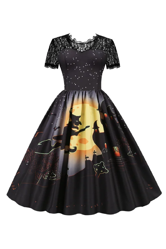 Women's Asymmetrical SkirtsHalloween Party Lace Print Vintage Dress