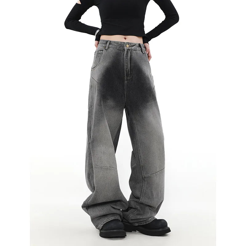 Women's Jodhpurs with Collarless DesignWomen Harajuku Punk Baggy Denim Pants