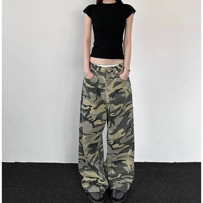 Women's Jodhpurs with Long LengthCamouflage Low Waist Loose Wide Leg Pants