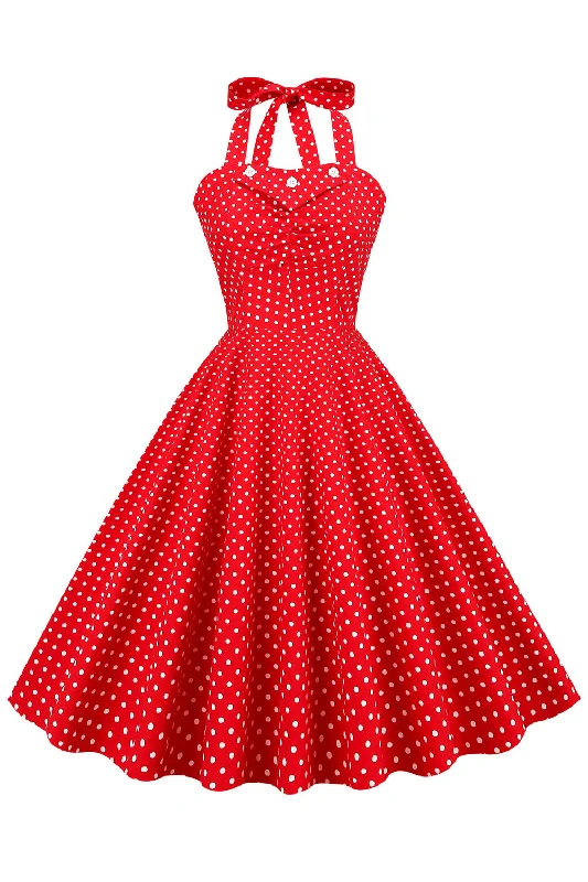 Women's Linen SkirtsRetro Style Halter Red Polka Dots 1950s Dress