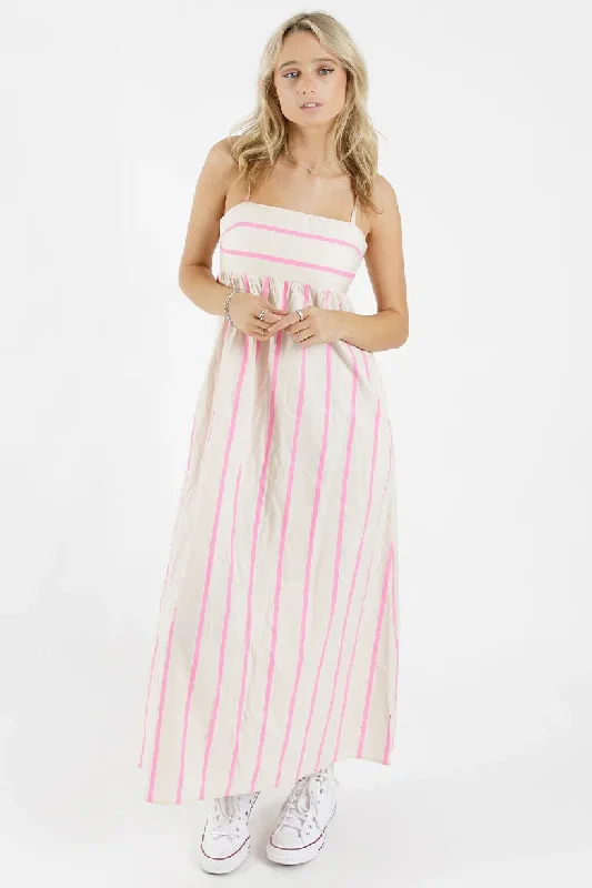 Women's Shirt Collar DressesSaturday Pink Stripe Strappy Maxi Dress