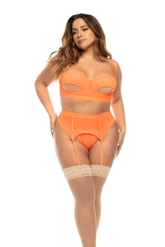 plus-size wireless brasMapale Queen Color Crush Mesh Underboob Underwire Bra Set Hot Orange