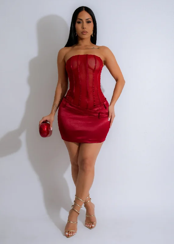 Women's U-Back DressesMidnight Veil Corset Satin Mini Dress Red