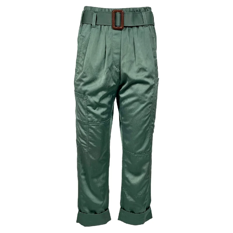 Women's Jodhpurs with Boat CollarBrunello Cucinelli Belted Straight-Leg Cargo Pants in Green Polyester