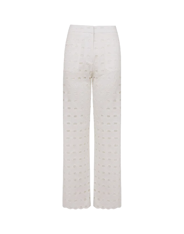 Women's Jodhpurs with Shawl CollarEyelet Raya Pants - Off White