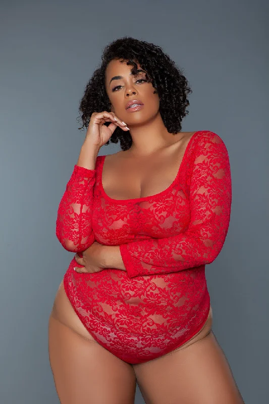 lace-trimmed sleep camisolesBeWicked Plus Size Queen Marina Bodysuit Red Lace