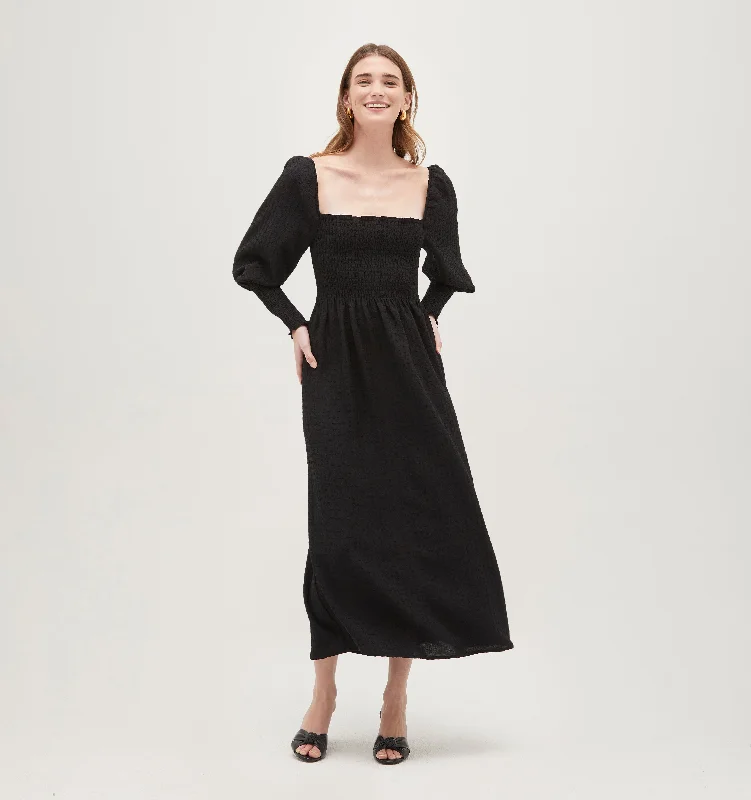 Women's Rounded Collar DressesThe Grace Maxi Nap Dress - Black Textured Check