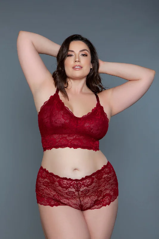 high-support sports bras for crossfitBeWicked Plus Size Cindy Cami Set Bralette Boyshort Maroon Red Lace