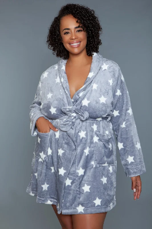 lace-trimmed sleep shortsBeWicked Kaylee Plush Robe Dark Grey White