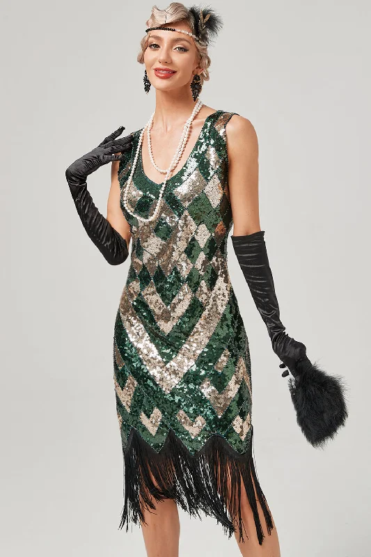 Women's Formal SkirtsGreen Scoop Neck Sleeveless Flapper Dress With Fringes