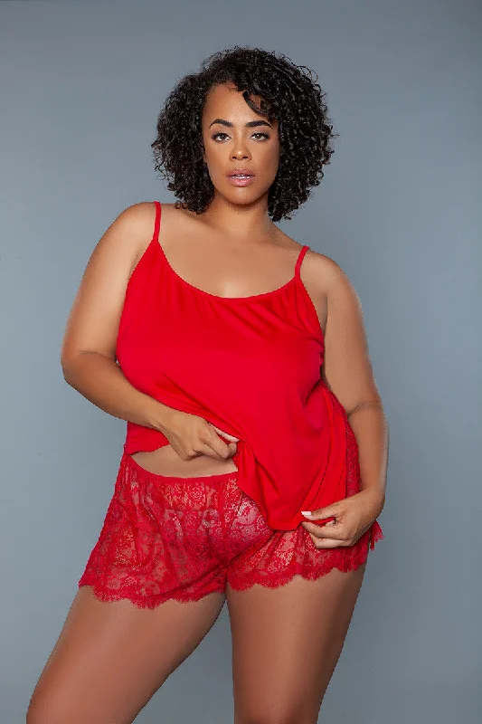 lightweight silk pajama sets with laceBeWicked Peyton Cami Set Jersey Knit Lace Back Red