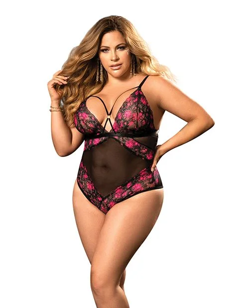 wireless nursing brasMapale Lingerie Plus Demi Cup Lace & Mesh Teddy Black/Hot Pink