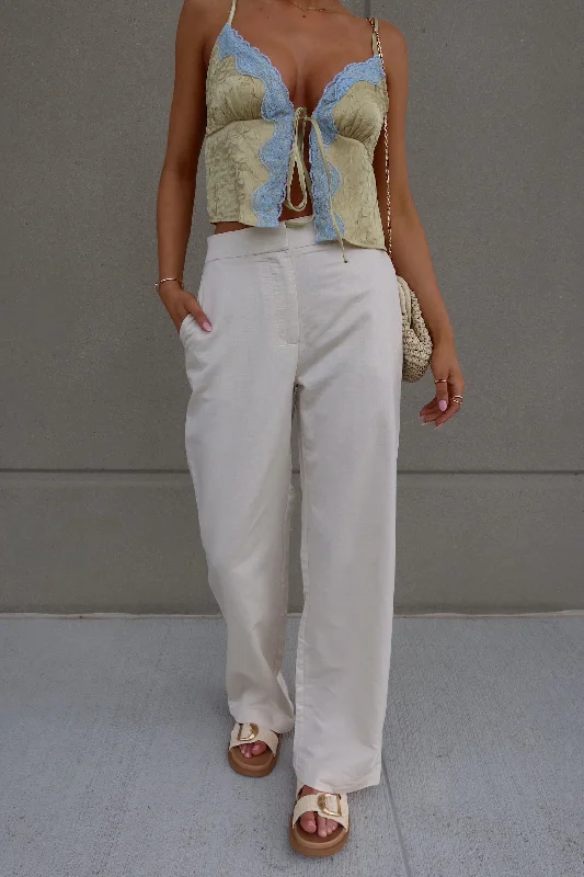 Women's Jodhpurs with ElasticEmelia Natural Linen Straight Leg Pants