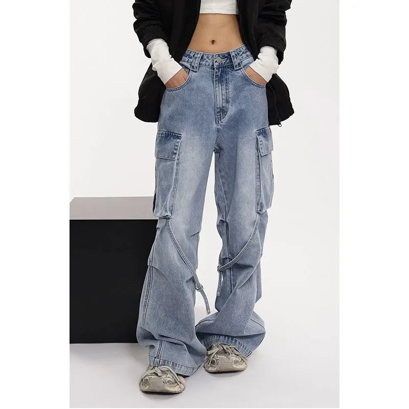 Women's Jodhpurs with Peter Pan CollarRetro Wide Leg Baggy Vintage Denim Pants