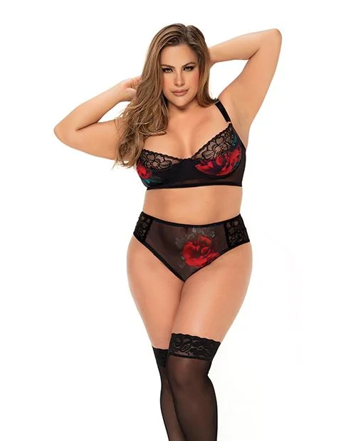 high-compression shapewear for special occasionsMapale Lingerie Plus Sheer Black Underwire Bra Set High Waisted Red Roses