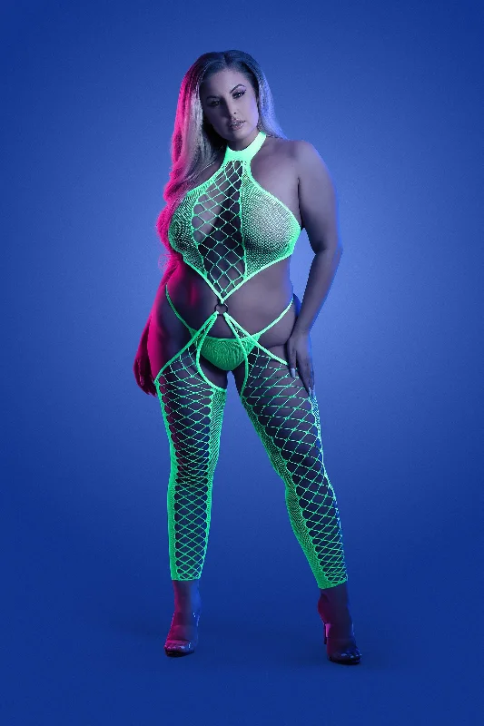 lightweight silk pajama sets with laceFantasy Lingerie Glow Queen High Voltage High Neck Bodystocking & G-string Neon Green