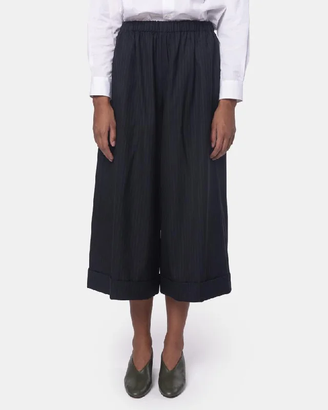 Women's Jodhpurs with Lapel CollarPinstripe Culottes in Navy