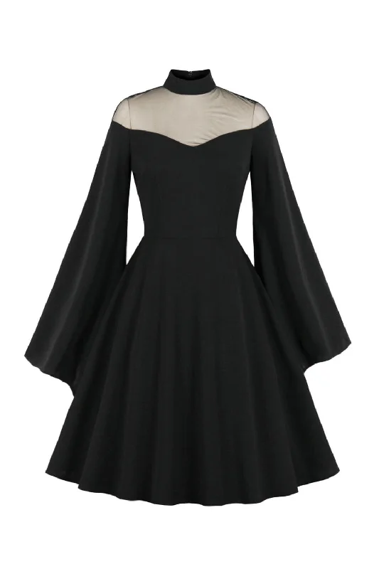 Women's Non-Stretch SkirtsVintage Black Halloween Dress with Long Sleeves