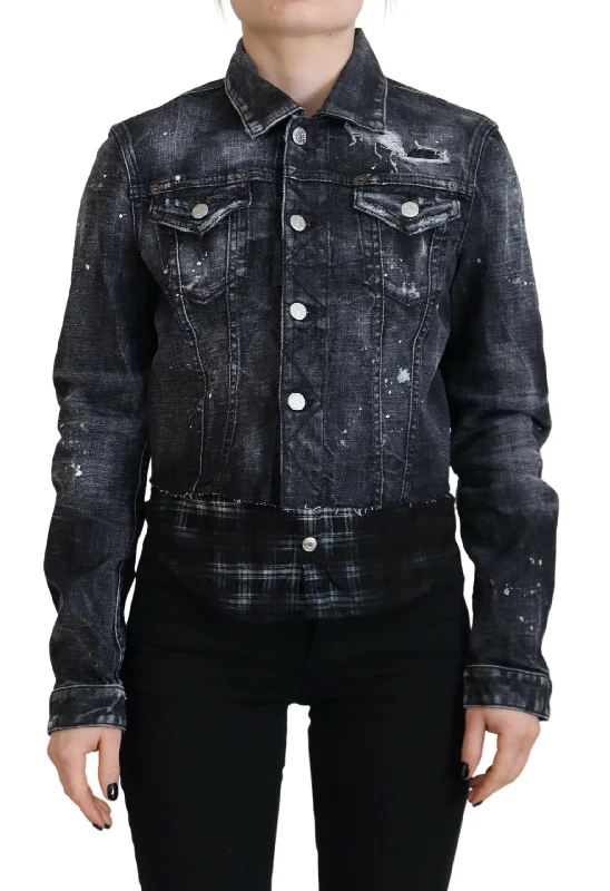 men's denim jacket with distressed detailingGray Washed Cotton Distressed Denim Jacket