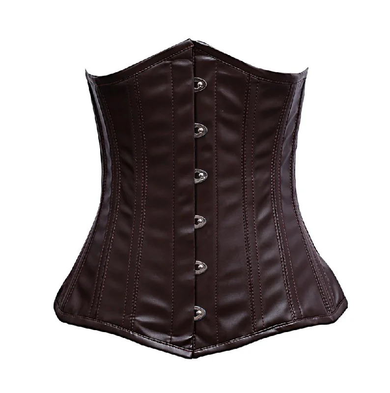 lace-trimmed chemise lingerieZaffrey Steel Boned Brown Faux Leather Corset