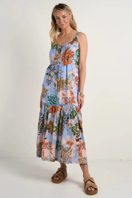 Women's Pencil DressesEstela Blue Floral Strappy Floaty Maxi Dress