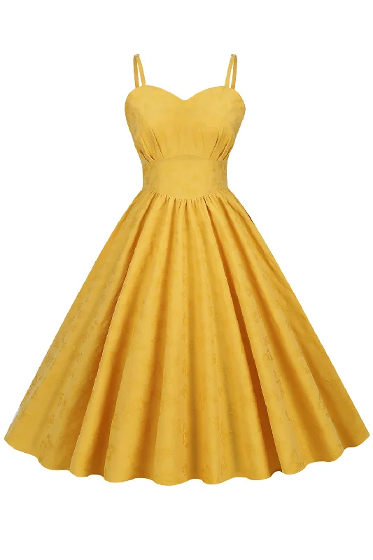 Women's Casual Chic SkirtsHepburn Retro High Waist Yellow 1950s Dress