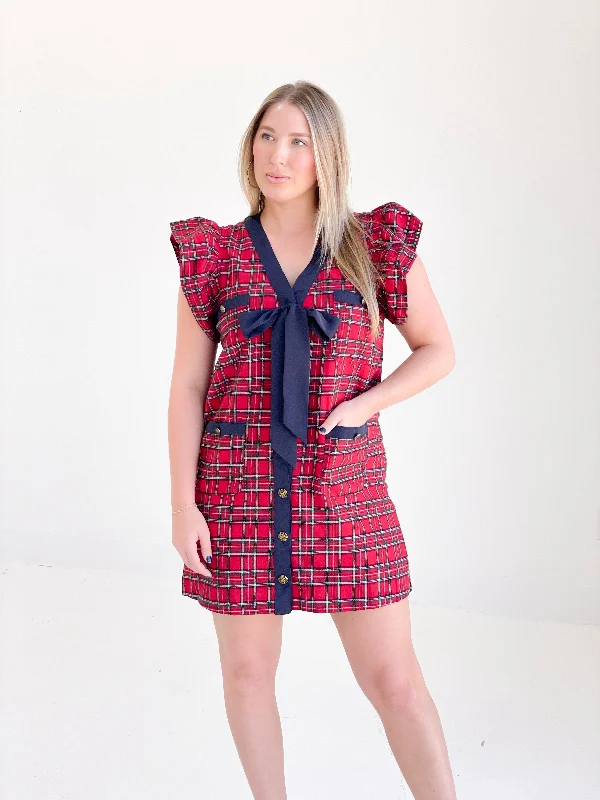 Women's High Collar DressesCheers To Plaid Mini Dress