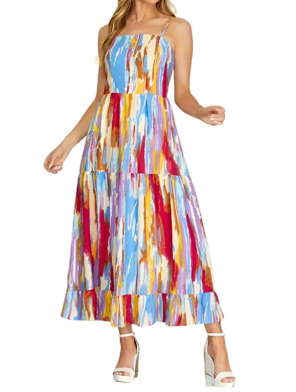 Women's High Collar DressesCami Splash Print Midi Dress In Multicolor