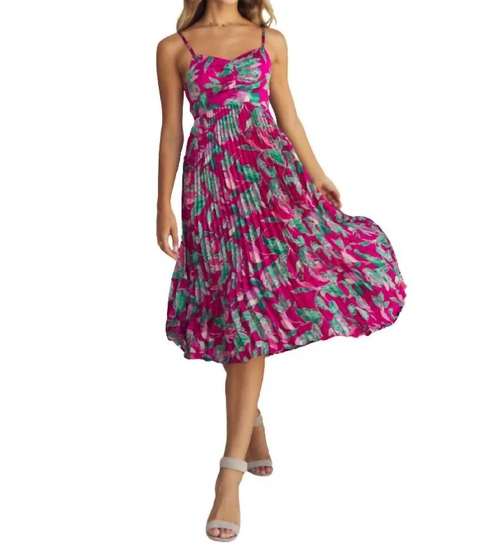 Women's Flared DressesDonna Floral Midi Dress In Raspberry