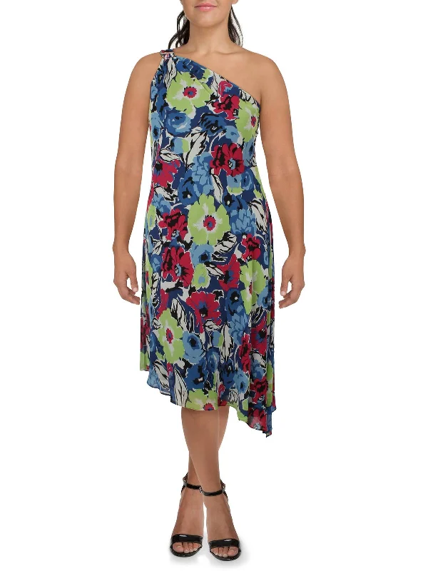 Women's Boat-Neck DressesGeorgette Womens Floral Print Chiffon Midi Dress