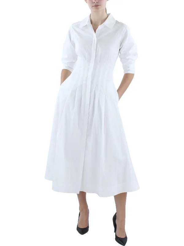 Women's U-Back DressesJazz Womens Pleated Midi Shirtdress