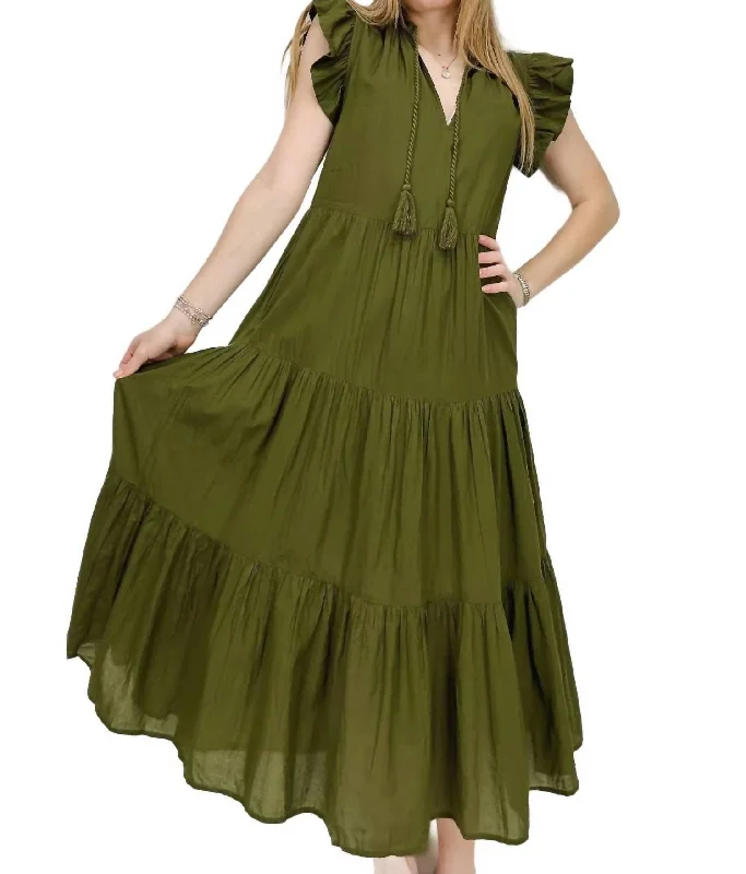 Women's V-Shaped Collar DressesLaurel Midi Dress In Olive