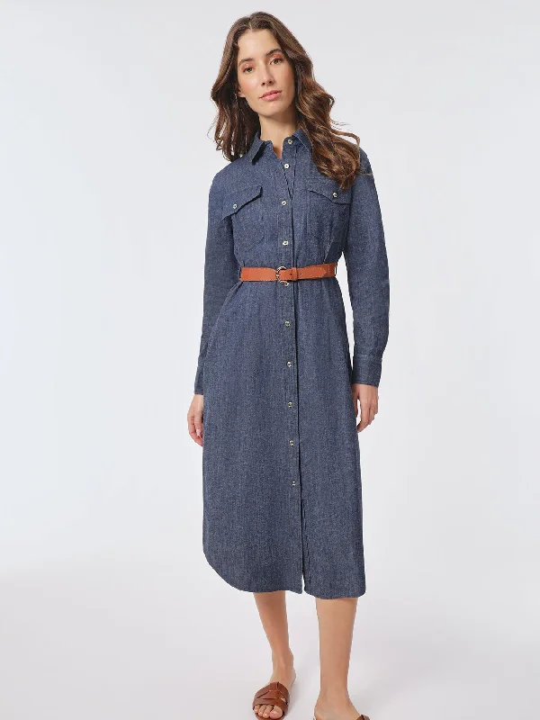 Women's Flared DressesMidi Belted Denim Dress