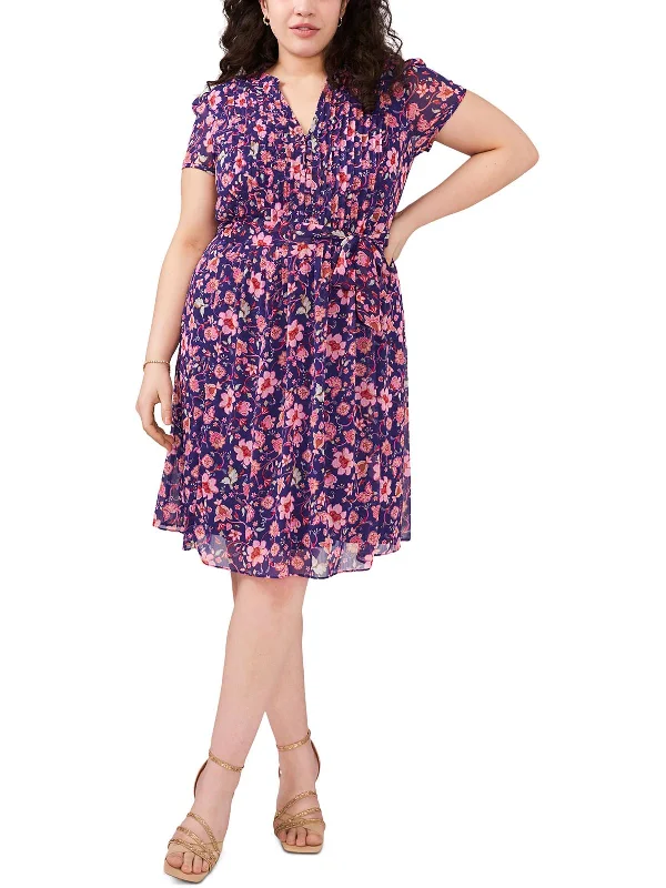 Women's Cap-Sleeve DressesPlus Womens Floral Print Polyester Midi Dress