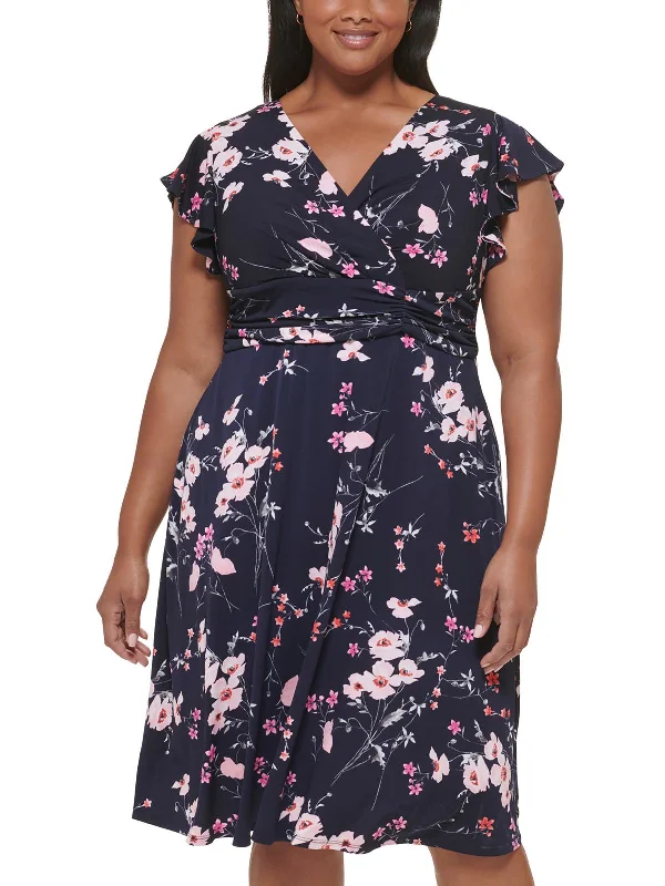 Women's Ruffled DressesPlus Womens Floral Print Polyester Midi Dress