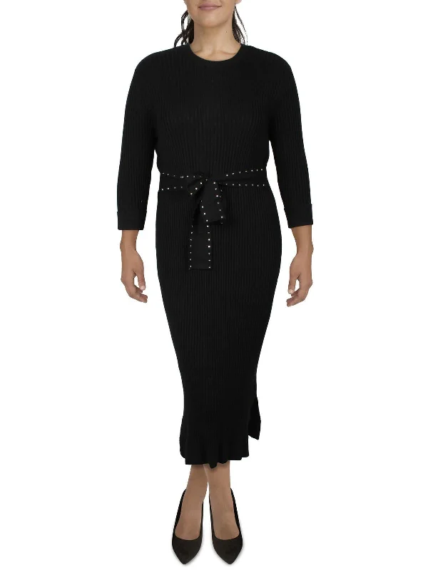 Women's Lapel Collar DressesPlus Womens Studded Midi Sweaterdress