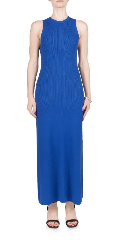 Women's Lapel Collar DressesRib Midi Dress In Electric Blue