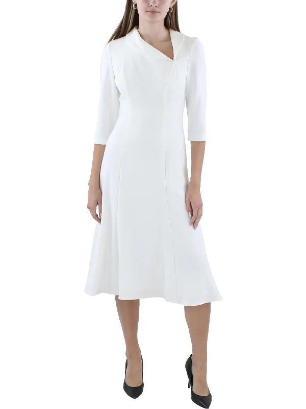 Women's Square Collar DressesWomens 3/4 Sleeve Midi Fit & Flare Dress