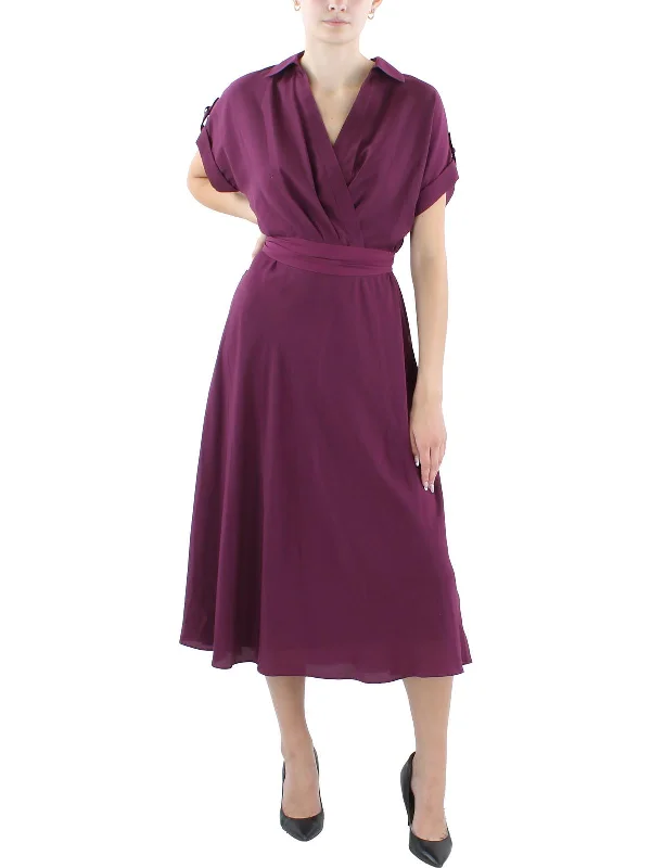 Women's Long-Sleeve DressesWomens Collar Polyester Midi Dress