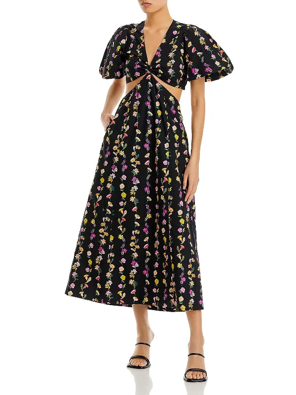 Women's Square-Neck DressesWomens Cotton Floral Print Midi Dress