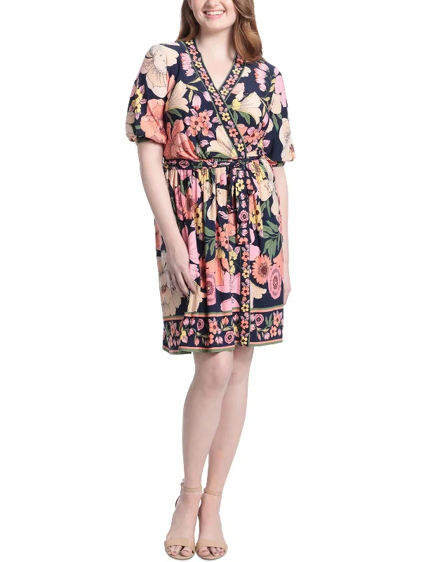 Women's Shawl Collar DressesWomens Floral Print Jersey Midi Dress