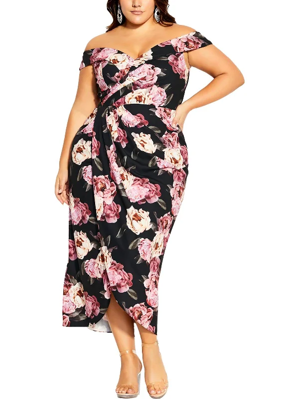 Women's Sweetheart Collar DressesWomens Floral Print Polyester Midi Dress