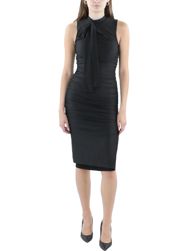 Women's Shirt Collar DressesWomens Ruched Sleeveless Midi Dress