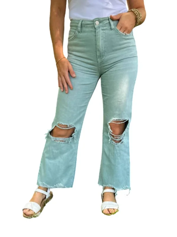 Women's Jodhpurs with Lapel Collar90's Vintage Crop Flare Jeans In Cloud Blue