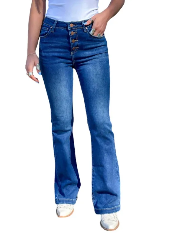 Women's Jodhpurs with Narrow CollarButton Down Boot Cut Jeans In Dark Wash