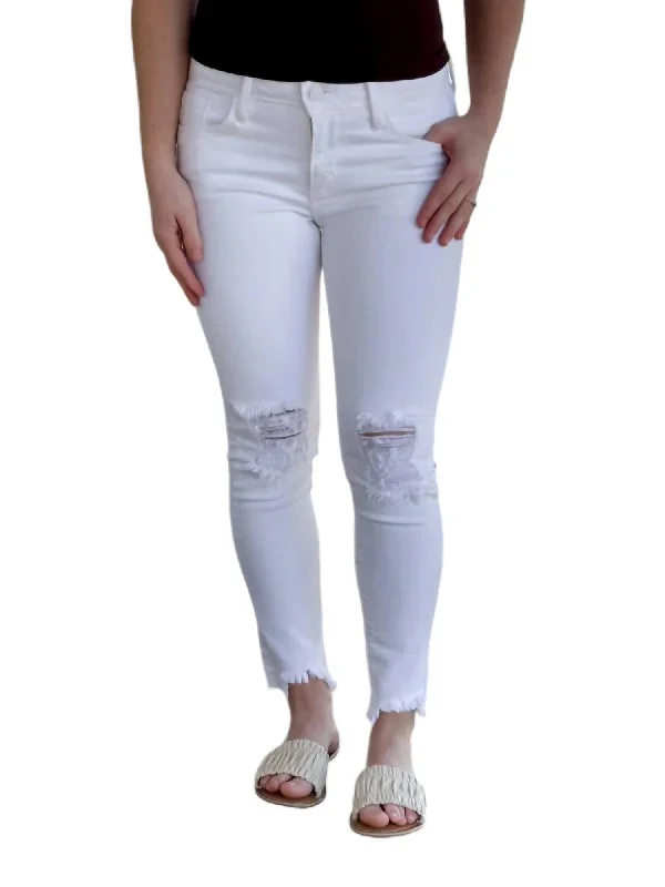 Women's Jodhpurs with Sweetheart NeckClassic Distressed Jeans In White