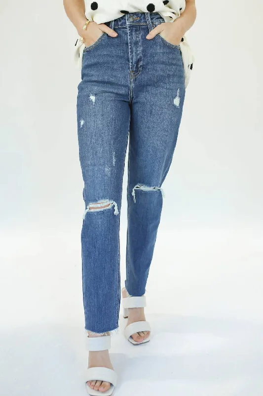 Women's Jodhpurs with Shirt CollarDeana High Waisted Jeans In Medium Wash Denim