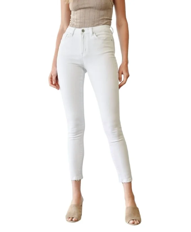 Women's Jodhpurs with Keyhole NeckHigh Rise Ankle Skinny Jean In Coconut White